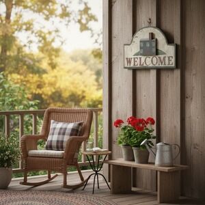 Vintage Primitive Wood Welcome Sign Rustic House Folk Art Farmhouse Wall Decor